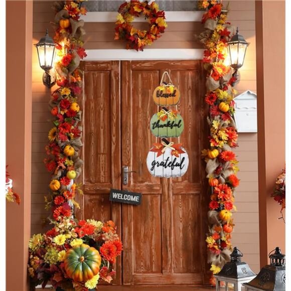 Fall Decorations for Home Blessed Grateful Thankful Door Sign Fall Decor - Picture 7 of 8